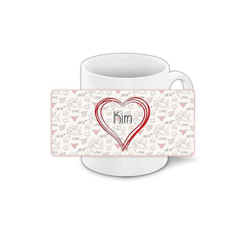 Liebestasse mit Namen Kim und schönem Love-Motiv mit Herzen -