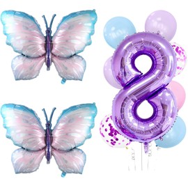 Butterfly Birthday Decorations, 10 Pcs Purple Butterfly Balloons, Butterfly Decorations for Birthday Party, Butterfly Party Decorations Supplies, Butterfly Decorations for Birthday Party (Number 8)