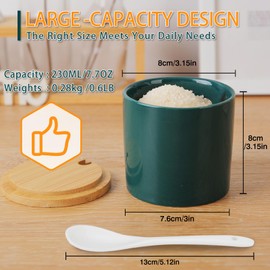 Sugar Bowl with Lid and Spoon, Kitchenexus Ceramic Sugar Container with Spoon and Bamboo Lid for Coffee Bar, Sugar Dispenser Jar Seasoning Salt Pot for Kitchen 230ml Green