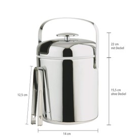 APS Ice Bucket Set with Tongs, Stainless Steel, Silver, 14 x 22 cm
