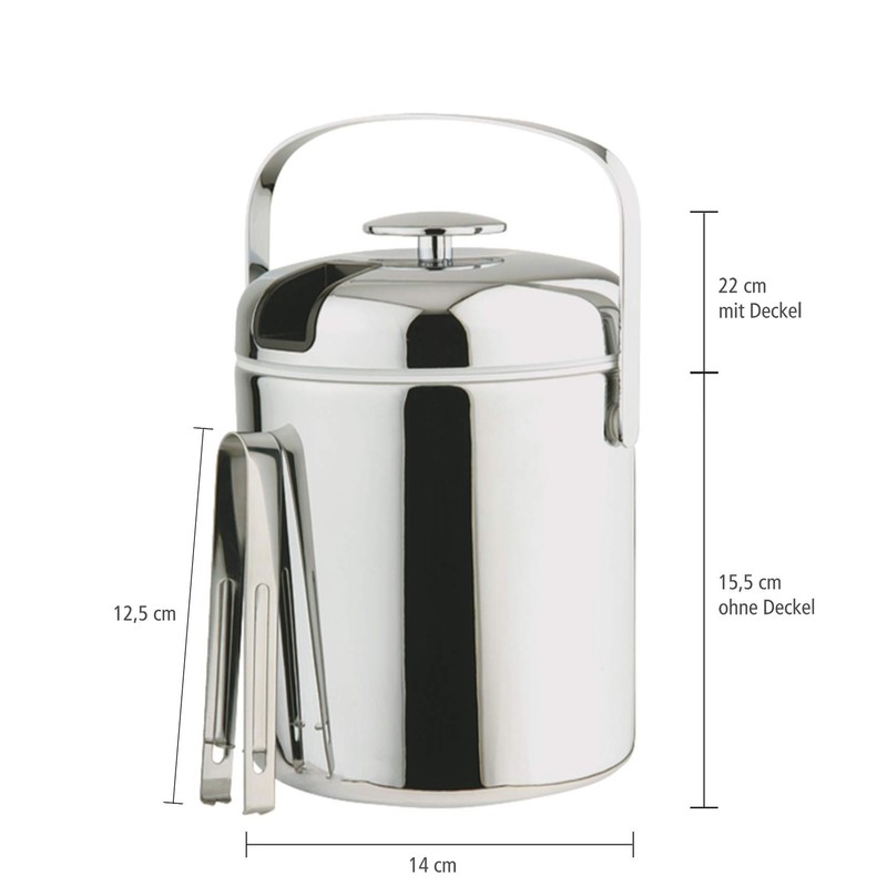 APS Ice Bucket Set with Tongs, Stainless Steel, Silver, 14