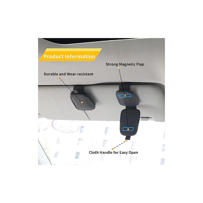 Yuoyar Magnetic Leather Sunglasses Holder for Car - 2 Packs
