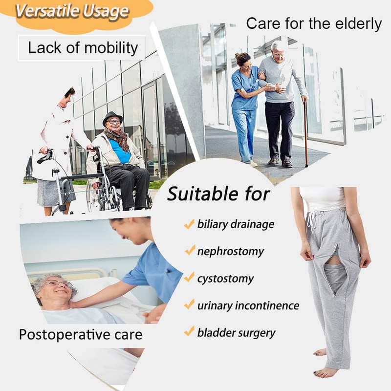 Catheter Pants for Men/Women, Nephrostomy/Urinary Pants, Holds 2 Urine Bags