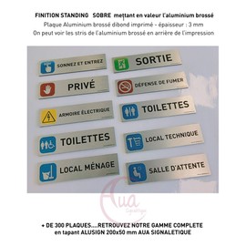 AUA SIGNALETIQUE - Plaque de porte Aluminium brossé imprimé AluSign - 200x50 mm - Double Face adhésif au dos (2eme SOUS SOL)