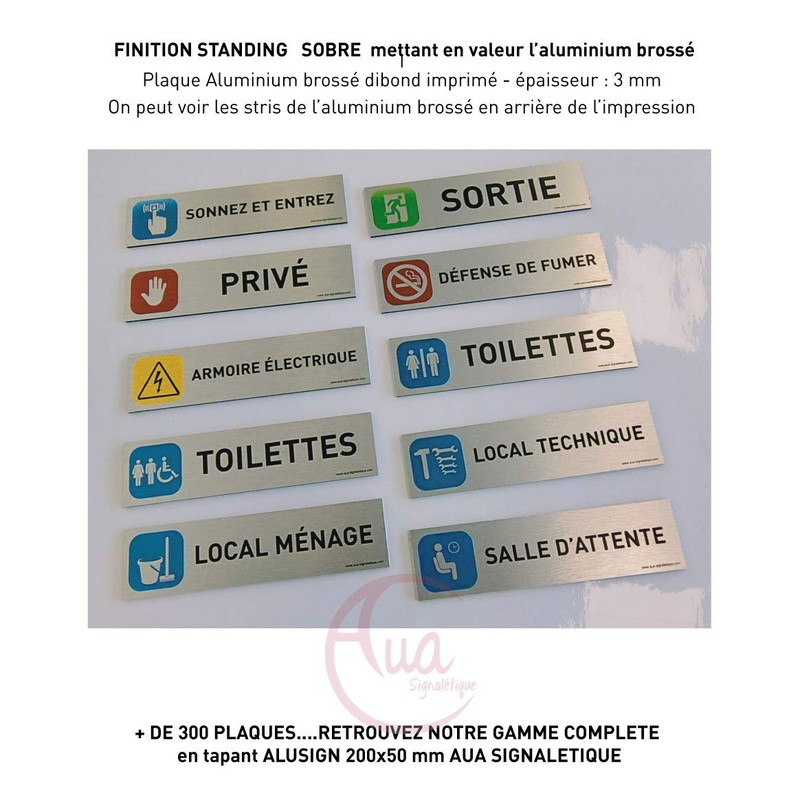 AUA SIGNALETIQUE - Plaque de porte Aluminium brossé imprimé AluSign