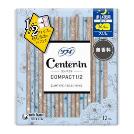[Bulk Purchase] Center Inn Compact 1/2 Unscented, For Many Nights, With Wings, 12 Sheets (Slim Sanitary Napkins) (4 Pieces)