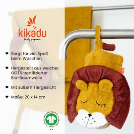 KIKADU Lion Face Cloth, Children's Wash Cloth with Animal Face Made from 100% GOTS-Certified Organic Cotton