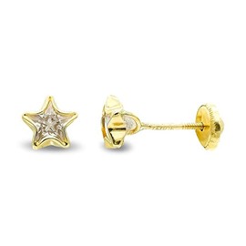 9k Gold Star Shark Scheme Earrings, Yellow Gold, Cubic Zirconia