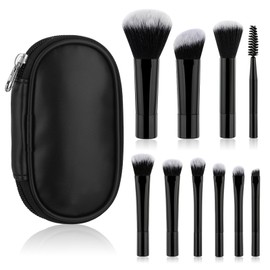 10 Pcs Travel Makeup Brush Set Mini Makeup Brushes Travel Size With Pack Portable Small Eyeshadow Eye Lipstick Foundation Brush Shadow Contour Blush Concealer (Black)