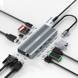 MAIWO 12-in-1 USB C Docking Station, Laptop Adapter with 4K HDMI, VGA, Ethernet, USB 3.0