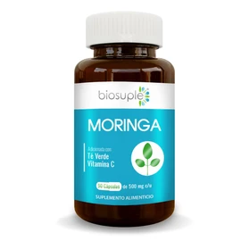 BIOSUPLE | Moringa con Té Verde y Vitamina C. – Suplemento Alimenticio, Frasco con 90 cápsulas de 500 mg c/u.