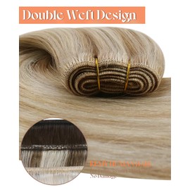 Sunny Hair Sew in Hair Extensions Blonde Human Hair Weft Extensions Highlights Hair Extensions Real Human Hair Sew in Light Blonde Highlight Golden Hue Short Remy Hair Bundle 70g 14inch