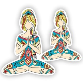 WSQ 2-Pack Yoga Girl Mandala Vinyl Sticker Decal - 5 Inches - Car Truck Van Bumper SUV Window Wall Cup Tumbler Laptop