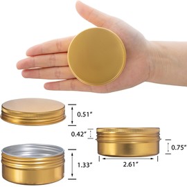 24 Pack 3oz Screw Top Aluminum Tin Jars with Screw Lids and Blank Labels - Refillable 90ml Metal Containers for Lip Balms, Candles, Salves, Spices, Crafts (Gold)