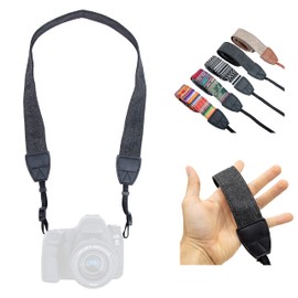 LENS-AID Camera Strap in Stylish Design: Canvas Neck or Shoulder Strap Suitable for Cameras from Various Manufacturers, charcoal