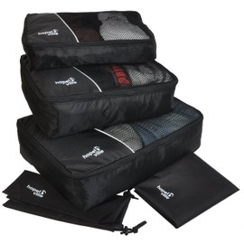 HOPEVILLE Kleidertaschen-Set 5-teilig, mit 3 Koffertaschen - PLUS einem Wäschebeutel und einem Schuhbeutel, Premium Packing Cubes für perfekt organisiertes Reisegepäck (Schwarz)