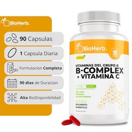 BioHerb® | Complejo B – Fórmula Equilibrada de Vitaminas B1, B2, B3, B5, B6, B7, B9 y B12 – 90 Softgels de 500 mg, Alta Biodisponibilidad y Calidad Pr
