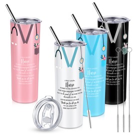 Sabary 4 Set Nurse Week Gifts Bulk 2025 Nurse Appreciation Gift 20 oz Stainless Steel Tumbler with Lid and Straw Stethoscope Sign for Women Nursing Student Graduation Holiday Gift (Classic Color)