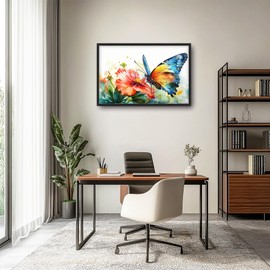 Framed Large Pictures Wall Art for Living Room, Butterfly Oversized Wall Decor Colorful Butterfly Floral Canvas Print Painting Modern Extra Large Framed Artwork for Bedroom Office 36"x24"