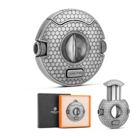 CIGARLOONG 2-in-1 Cigar Cutter,V-Cut Guillotine Stainless Steel Sharp Blade Built-in 2 Cigar Punches Comes in Gift Box (Black)