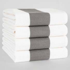 Hammetex Set of 4 50 x 70 cm Waffle Bath Towels Made of 100% Cotton - Kitchen Towel with Hanging Loop - Absorbent, Quick Drying & Oeko-Tex Certified - Grey