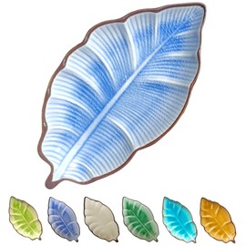 Ceramic Spoon Rest for Stove Top, Ice Cracks Leaf Cute Spoon Rest for Kitchen Counter, Cooking Spoon Holder for Kitchen Counter, Utensil Rest Spatula Rest Ladle Holder Tong Rest, 1 PC (B, Sapphire)