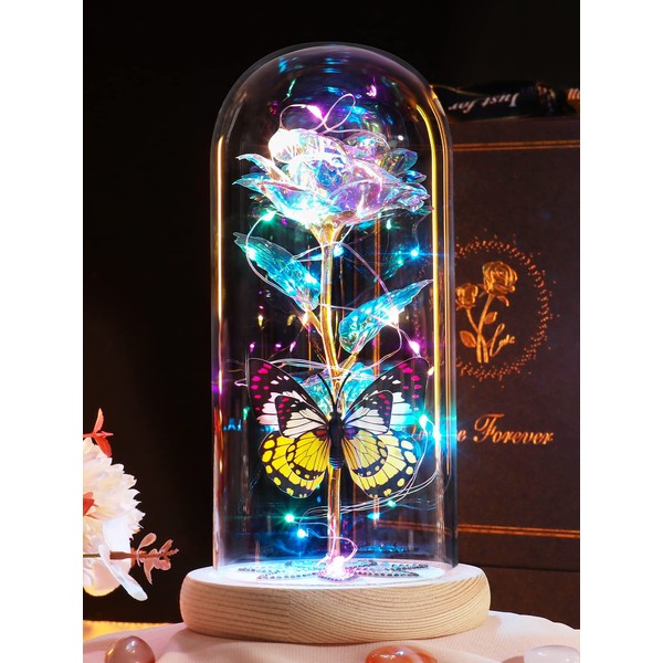 Beferr Glass Crystal Rose LED Flower Gifts, Forever Galaxy Rose in Glass Dome for Her Women Mum Wife Grandma Nan Girlfriend Daughter Sister Christmas Valentine's Day Mother's Day Birthday Anniversary