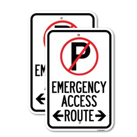 (2 Pack) Emergency Access Route (With Bidirectional Arrow) | 12" X 18" Heavy-Gauge Aluminum Sign | Rust Free Aluminum, Weather Resistant, Waterproof, Fade Resistant, 2 Pre-drilled Holes