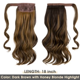 CJL HAIR 18" Ponytail Extension Curly Wavy Wrap Around Clip in Hair Extensions Synthetic High Resistant Fiber Fake Pony Tail Hairpiece for Women