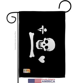 Pirate of Stede Bonnet Garden Flag Set Wood Dowel Coastal Ship Skull Treasure Map Carribean Jolly Blackbeard Jack Small Decorative Gift Yard House Banner Made In USA 13 X 18.5