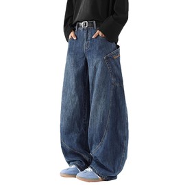 Nutriangee Men's Baggy Barrel Wide Leg Jeans for Men Women Loose Fit Streetwear Y2k Hip Hop Denim Pants, Blue 166, 36