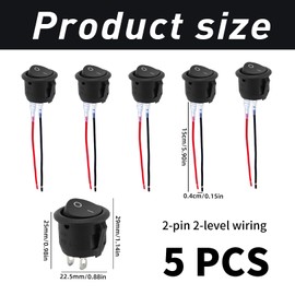 Pack of 5 Toggle Switch Wired, 12 V On/Off Lockable with Self-Locking 10 A/125 V, 6 A/250 V Mini 2 Pin Rocker Switch for Installation Motorhome Switch Button Car Household Appliances Lamp Switch