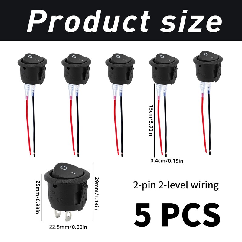 Pack of 5 Toggle Switch Wired, 12 V On/Off Lockable