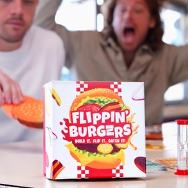 Bubblegum Stuff - Flippin’ Burgers - Card Flipping Party Game - Build It, Flip It, Catch It - x216 Game Cards - Ages 10+