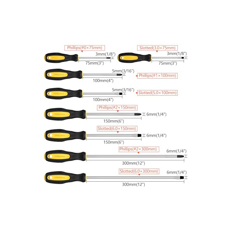 9pcs Magnetic Screwdrivers Set, Including 12in Phillips and Slotted Screwdrivers,