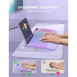SABLUTE Wireless Keyboard with 9 Backlit Effects, Wrist Rest, Phone Holder, 2.4G Lag-Free Ergonomic Keyboards, Rechargeable Silent Cordless, for Computer, Laptop, Mac, Windows, Office, School -Purple
