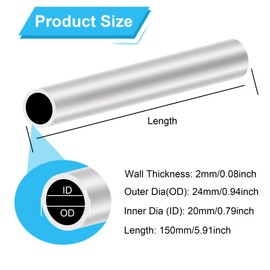 LAVMHAB 6063 Aluminum Tube 24mm OD x 20mm ID 2.0mm Wall Thickness 150mm Length, Aluminum Round Tubing Seamless Straight Pipes (2pcs)