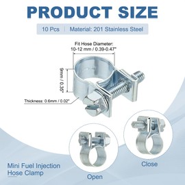 PATIKIL 10 Pcs 10-12mm Mini Fuel Injection Hose Clamps Zinc Plated Adjustable Clamp