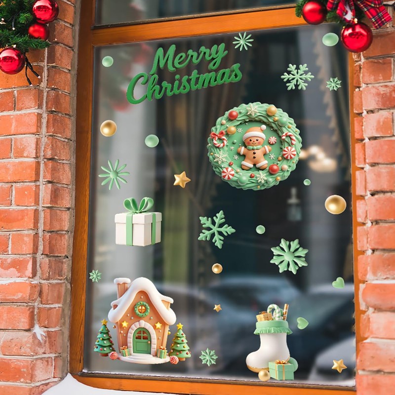 9 Pcs Christmas Window Stickers, Large Christmas Window Decorations,Reusable Stereo