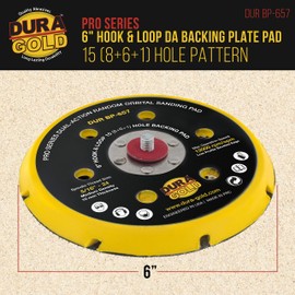 Dura-Gold Pro Series 6" Hook & Loop DA Backing Plate Pad, 15 (8 + 6 + 1) Hole Pattern Dustless - Low Profile Vented Edge, Dual-Action Random Orbital Sanding Pad, Sander Polisher Auto Woodworking