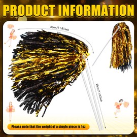 Vinsot 40 Pcs Pom Poms Cheerleading Metallic Foil Cheer Pom Poms with Plastic Handles for Game Sports Squads Dancing Football Basketball Club Dancing Party Fan Celebration (Yellow Black)