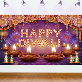 Diwali Decors Happy Diwali - Bandera de fondo para fiesta de césped, decoración de fondo Diwali para el hogar, interior y exterior, telón de fondo de fotos