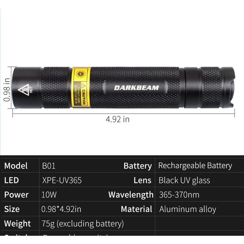 DARKBEAM B01 10W UV 365nm Blacklight Flashlight Wood's lamp Black
