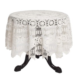 Fennco Styles Medallion Collection Handmade Crochet Lace Cotton 72 x 72 Inch Table Cloth - Ecru Round Table Toppers for Wedding, Banquest, Special Events and Home Décor