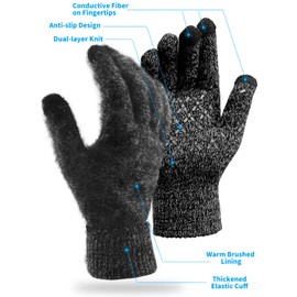 COOYOO Winter Gloves for Women and Men 1/2/3 Pairs,Touch Screen Gloves,Anti-Slip Silicone Gel- Thermal Soft Wool Lining