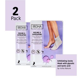Exfoliating Foot Peel Mask with Lavender - 2 Pairs (2 Uses) - Intensive Treatment for Dry Skin & Calluses, Glycolic & Lactic Acid, Removes Dead Skin, Cracked Heel Repair, Vegan & Natural | IROHA NATURE