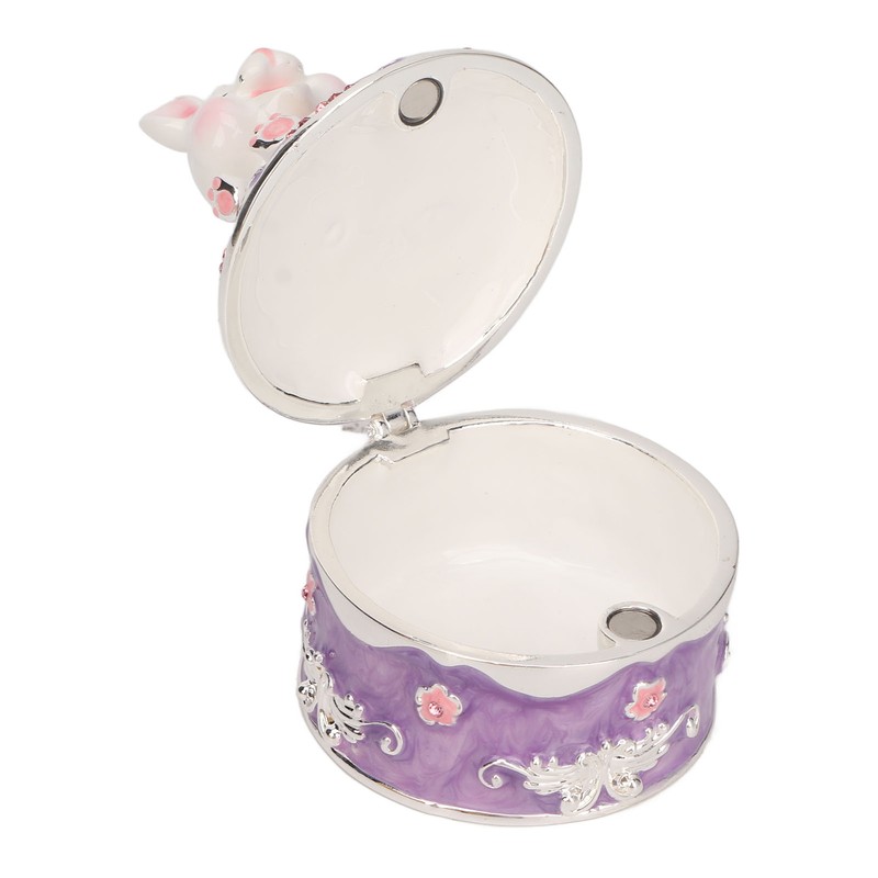Rabbit Figurine Trinket Boxes Hand Painted Rhinestones Small Jewelry Box