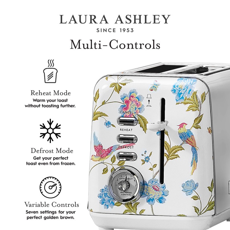 VQ Laura Ashley Elveden White Stainless Steel 2 Slice Toaster