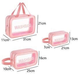 LEcylankEr Cosmetic Bag Transparent 3-Piece Makeup Bag Waterproof Transparent Toiletry Bag Travel Set, pink