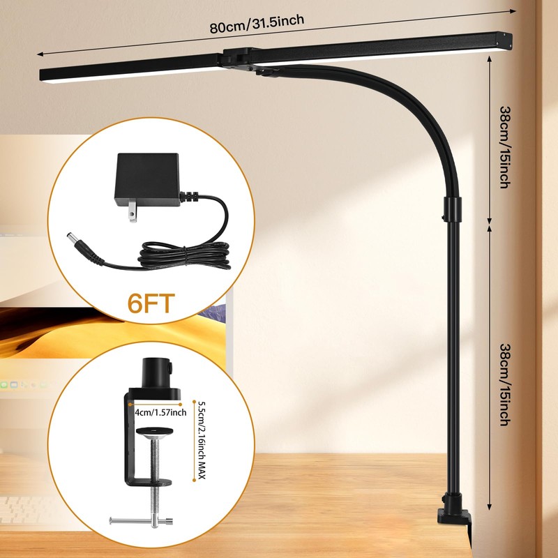 MACASA Double Head LED Desk Lamp with Remote Control for